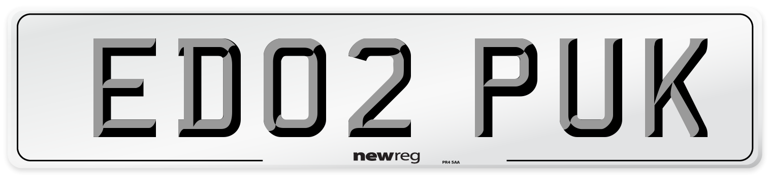 ED02 PUK Number Plate from New Reg